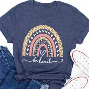 Graphic Be Kind Rainbow and Leopard Tee (be kind)